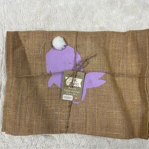 Two's Company Burlap Table Runner with Lavender Bunny